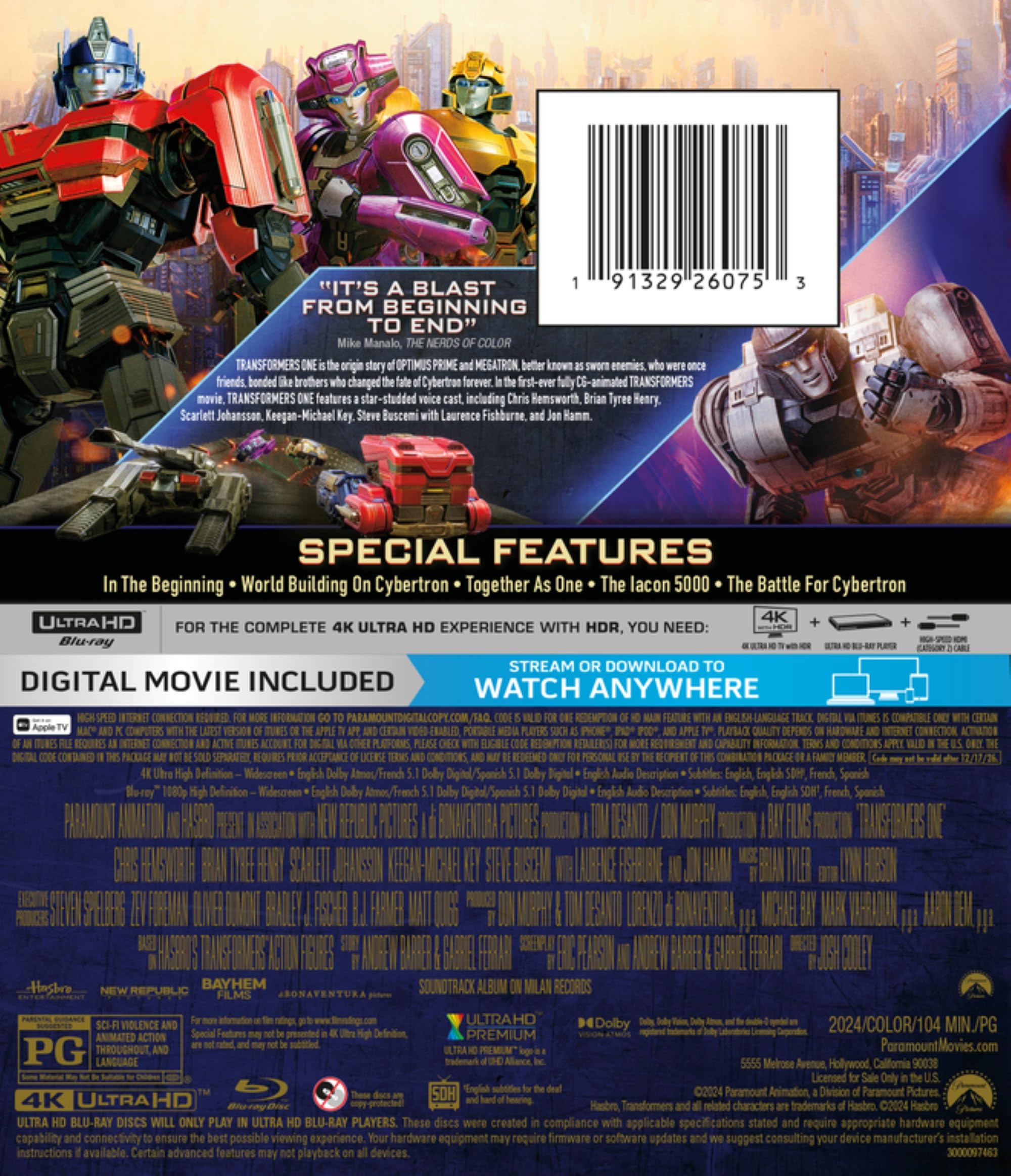 Transformers One [4K UHD + Blu-Ray+ Digital Copy]